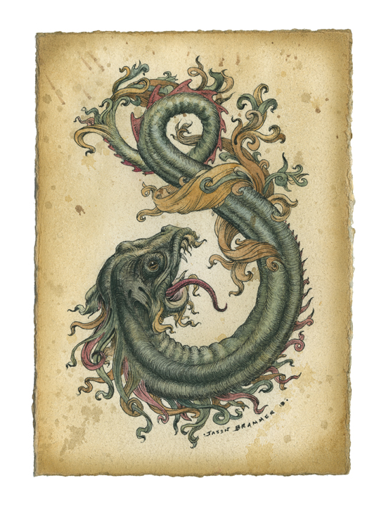 "Creature Of The Deep X" by Jason Brammer  India Ink, Watercolor, and Acrylic on Paper Year: 2013 Size (H x W): 7” x 5”